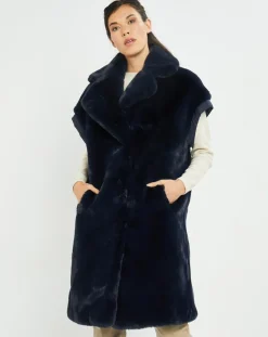 Manteau en Fausse Fourrure Luna bleu foncé-Lauren Vidal Discount