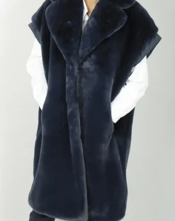 Manteau en Fausse Fourrure Luna bleu foncé-Lauren Vidal Discount