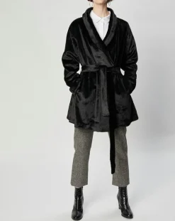 Manteau en Fausse Fourrure Marika noir-Lou Andrea Discount