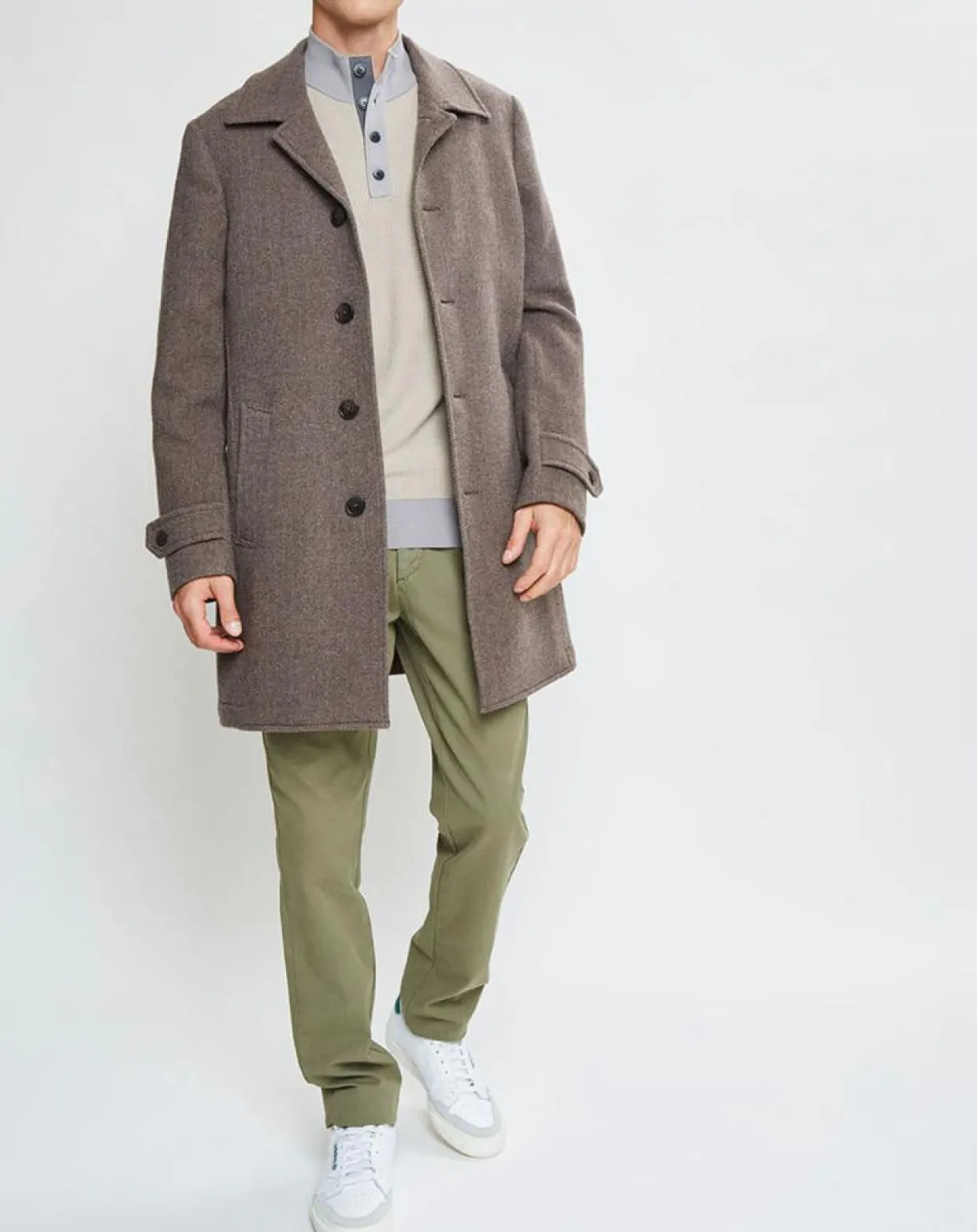 Manteau en Laine mélangée Chevron beige foncé-Hackett London