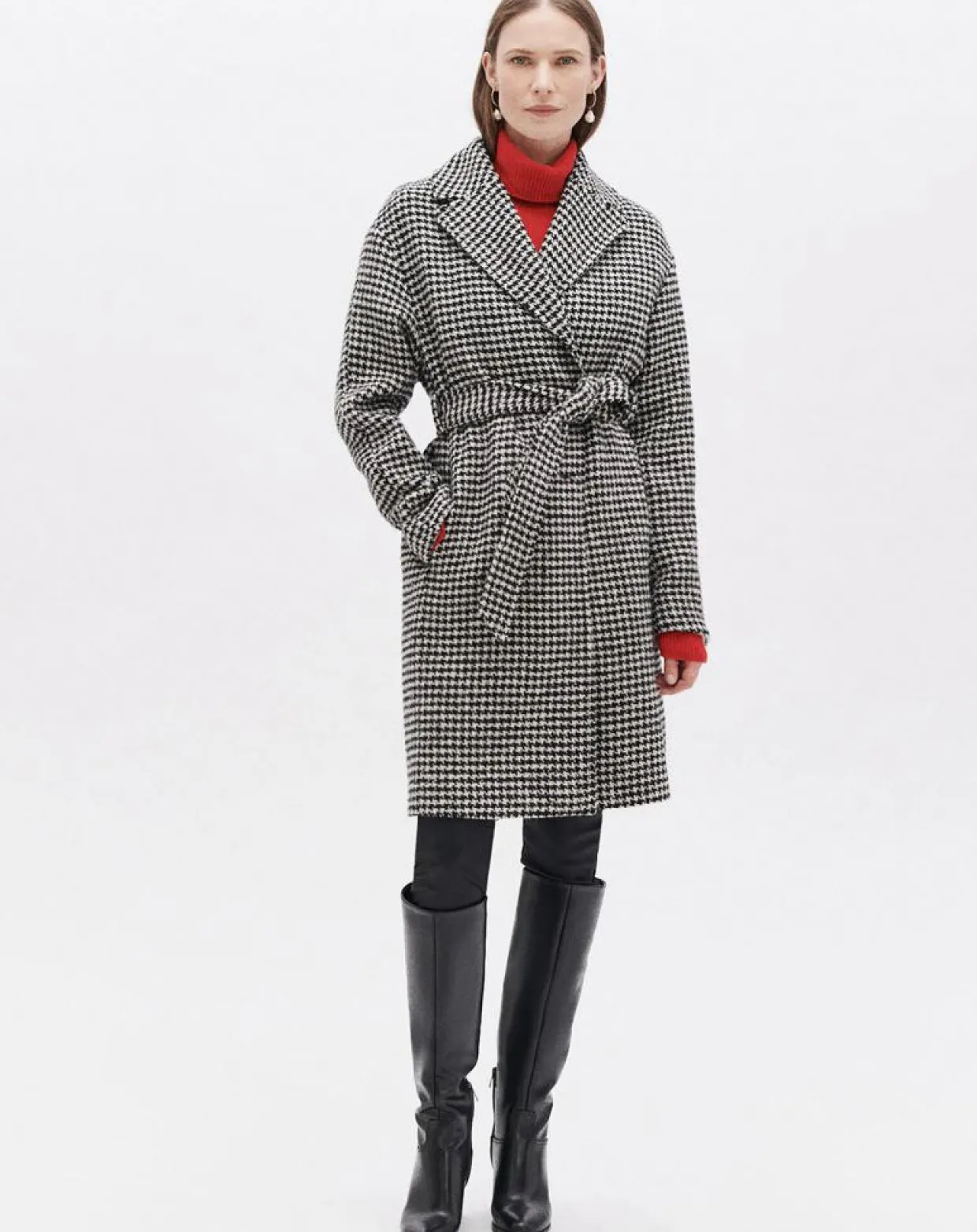 Manteau en Laine mélangée Granta pied-de-poule écru-Caroll Outlet