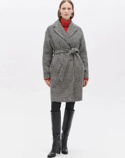 Manteau en Laine mélangée Granta pied-de-poule écru-Caroll Outlet