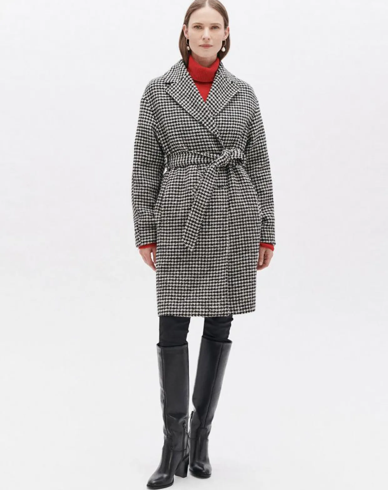 Manteau en Laine mélangée Granta pied-de-poule écru-Caroll Outlet