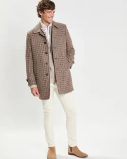 Manteau en Laine mélangée imprimé Pied de Poule beige-Hackett London Outlet