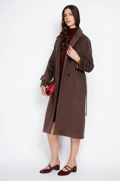 Manteau en Laine mélangée marron-Assuili Outlet