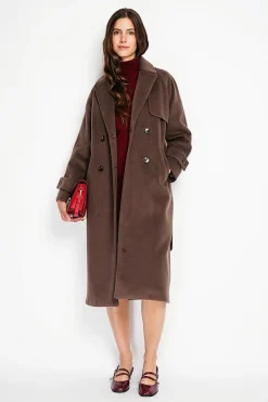 Manteau en Laine mélangée marron-Assuili Outlet