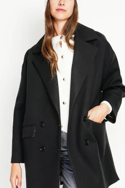 Manteau en Laine mélangée noir-Assuili New