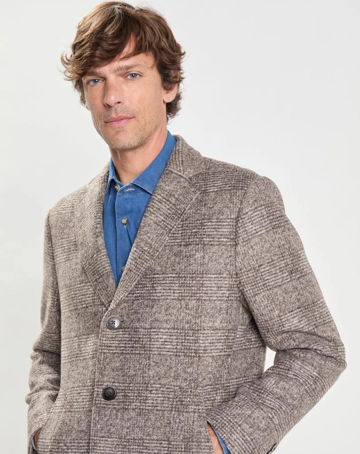 Manteau en Laine mélangée Prince de Galles gris clair-Hackett London Clearance