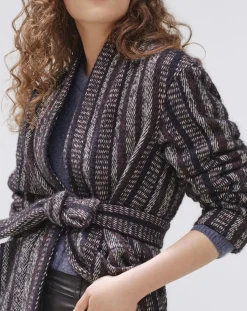 Manteau en Laine mélangée Vivia à rayures marine/blanc/marron-Caroll Hot