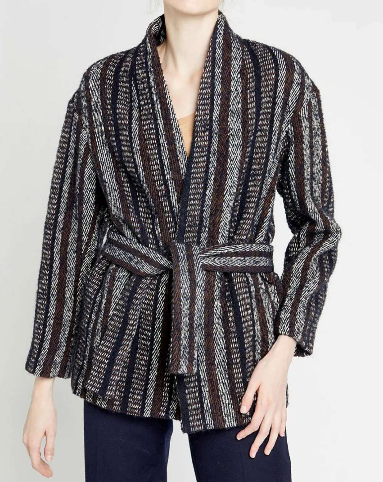 Manteau en Laine mélangée Vivia à rayures marine/blanc/marron-Caroll Hot