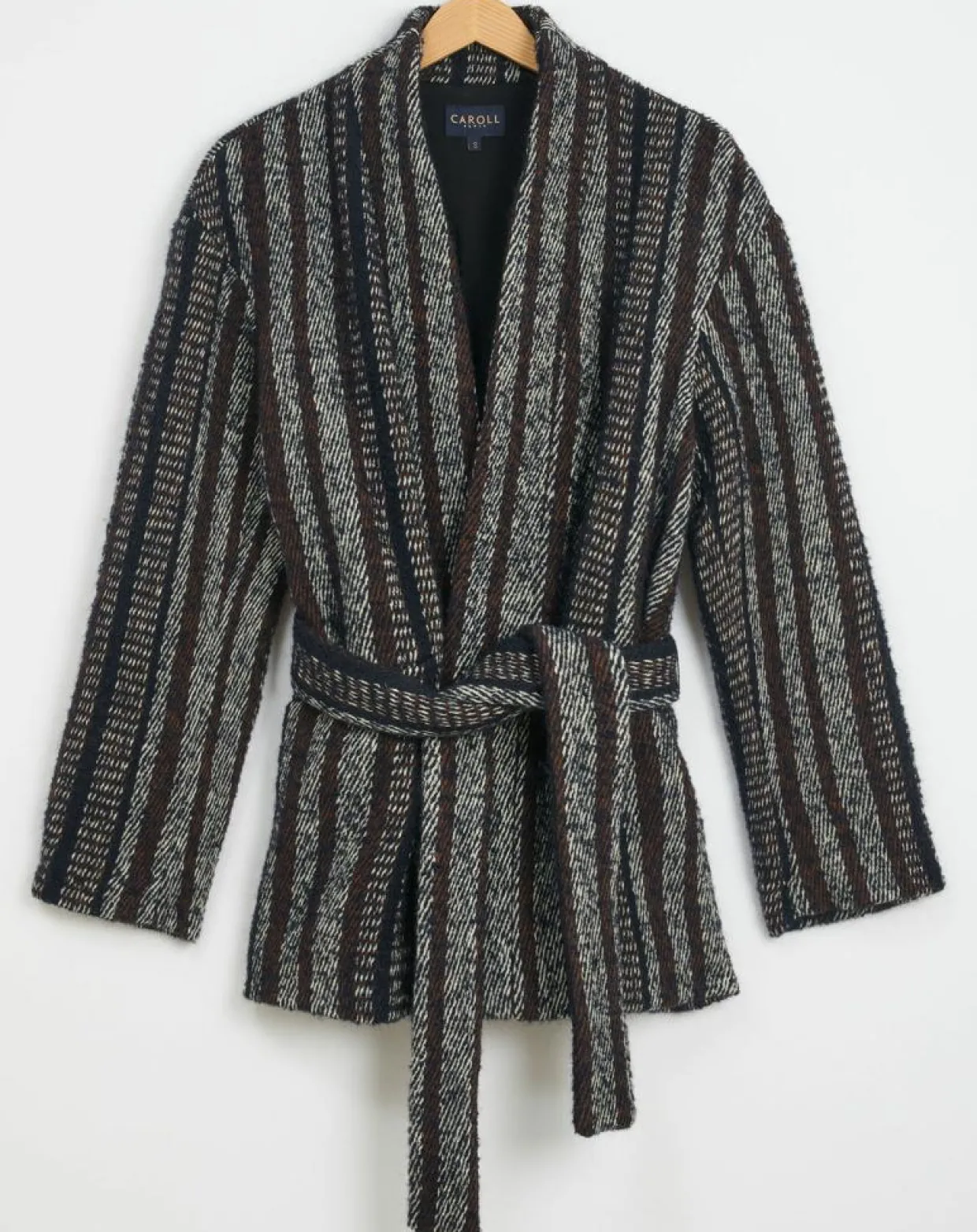 Manteau en Laine mélangée Vivia à rayures marine/blanc/marron-Caroll Hot