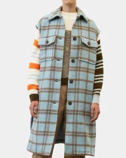 Femme Marc O'Polo Manteaux^Manteau sans manches en Laine mélangée Campagne à carreaux bleu