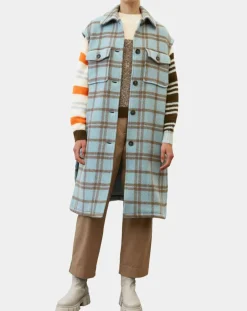 Femme Marc O'Polo Manteaux^Manteau sans manches en Laine mélangée Campagne à carreaux bleu