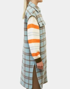Femme Marc O'Polo Manteaux^Manteau sans manches en Laine mélangée Campagne à carreaux bleu