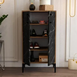 Wooden Art Meubles De Rangement^Meuble à chaussures Prag noyer/noir - 60x111x35 cm