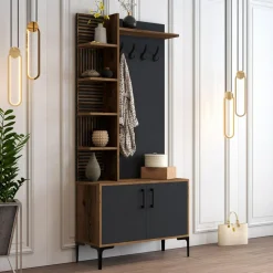 Wooden Art Meubles De Rangement^Meuble d'entrée Viyana noyer/anthracite - 90x200x35 cm
