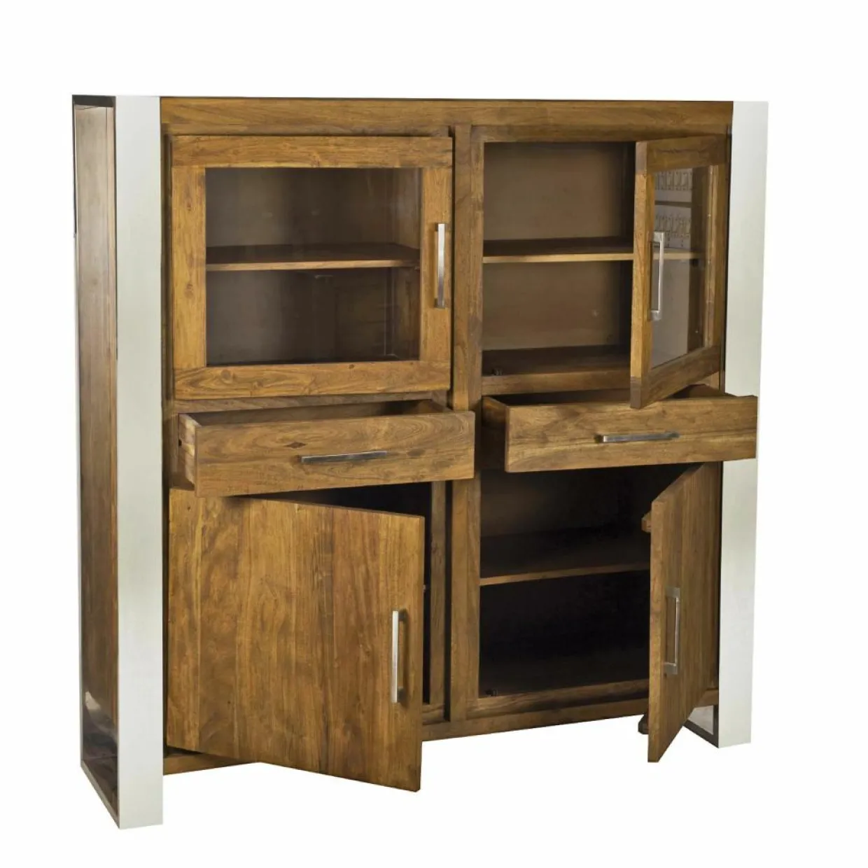 Bois & Chiffons Tables^Meuble haut structure inox Acacia Stainless III Marron - 140x45x160 cm