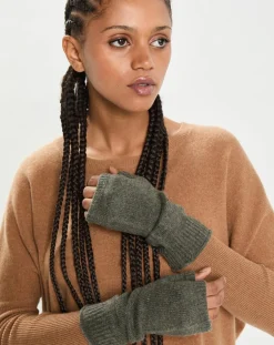 Mitaines 100% Cachemire poignets en côtes Mindy kaki-Cashmere Tribu Clearance
