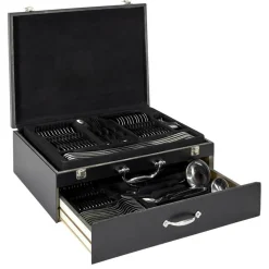 Cook Concept Couverts De Table^Ménagère avec coffret en bois & tiroir noire - 84 pièces