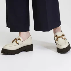 Femme Galeries Lafayette Mocassins^Mocassins en Cuir boucle beiges - Talon 5 cm