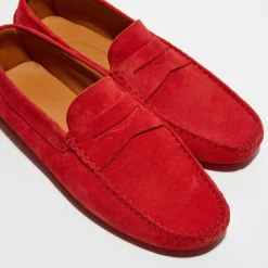 Mocassins en Velours de Cuir Martin rouges-Loafers Clearance