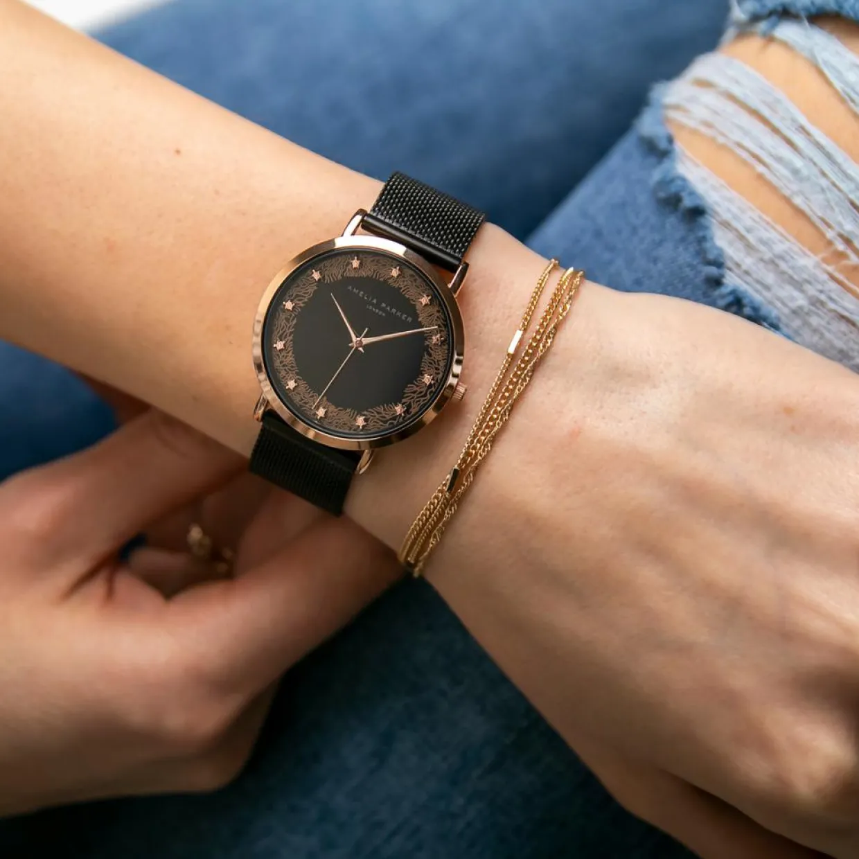 Montre Femme Coral en Acier noire-Amelia Parker