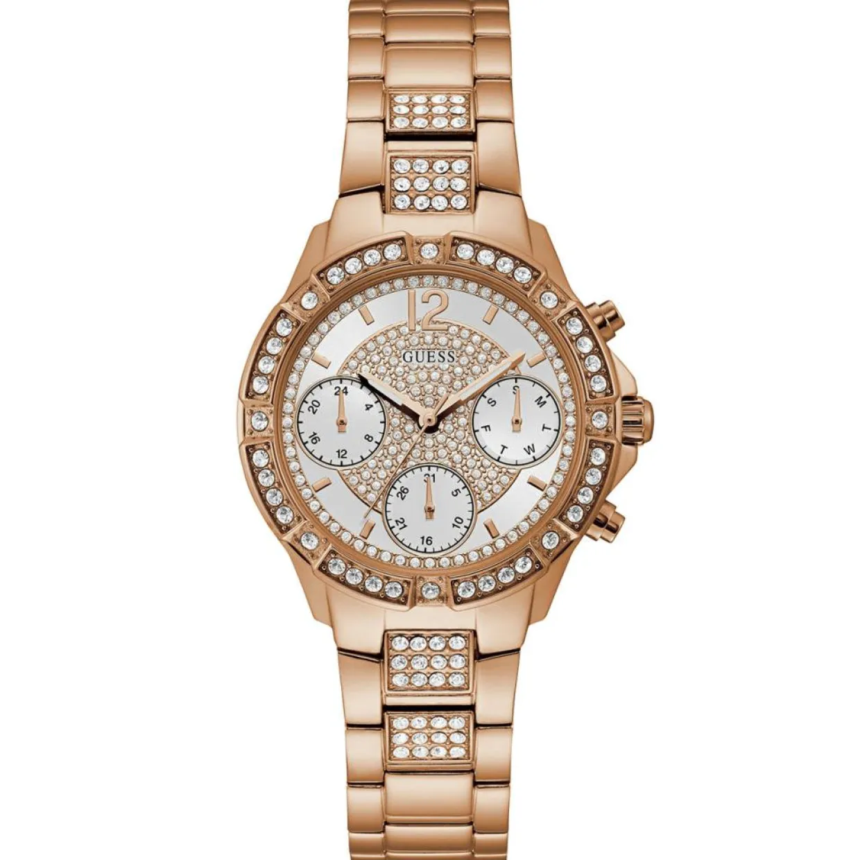 Femme Guess Montres^Montre Femme en Acier & Cristaux Roxy rose doré