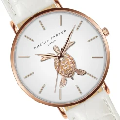 Femme Amelia Parker Montres^Montre Femme en Cuir Rose Turtle blanche
