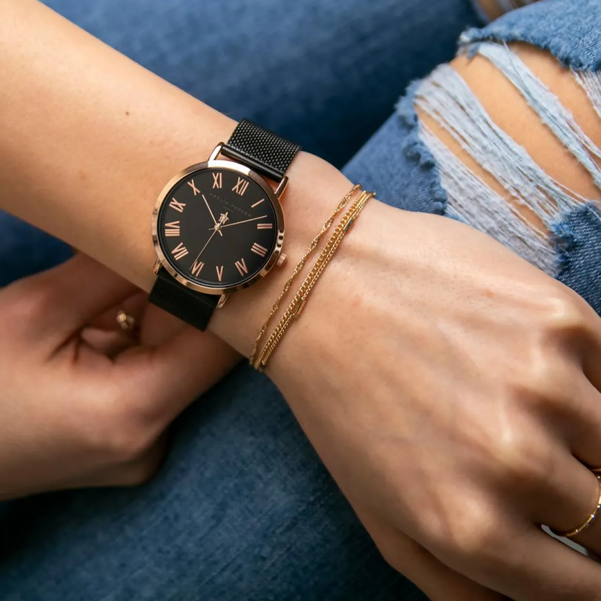 Montre Femme Grand Noir en Acier noire-Amelia Parker Sale