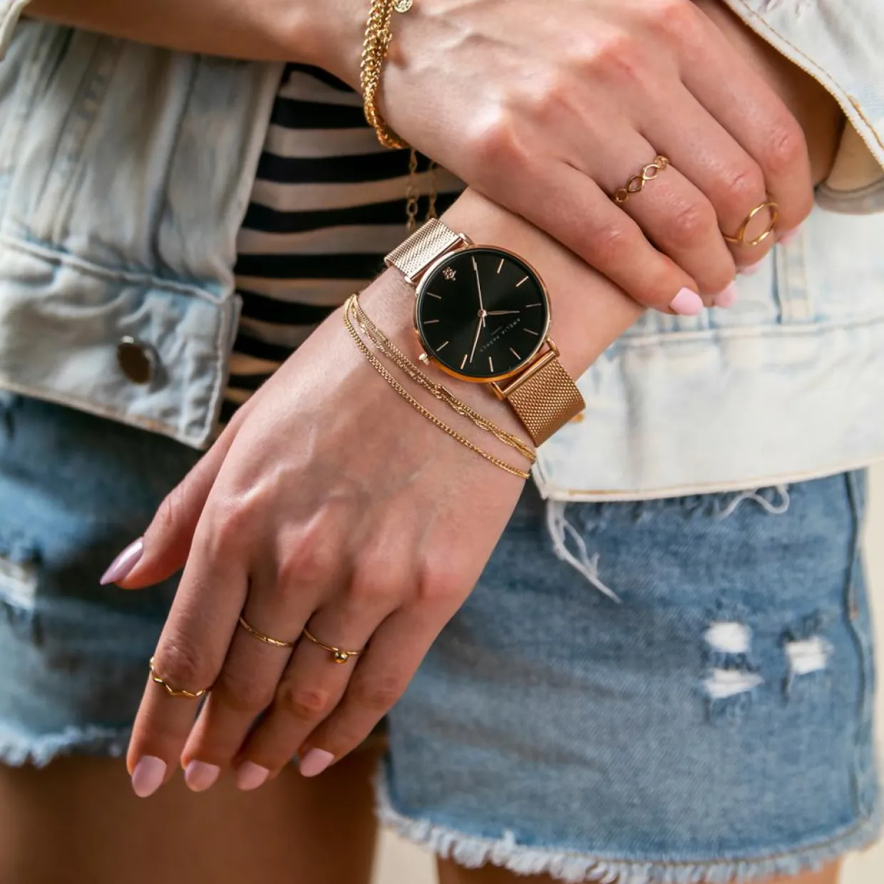 Montre Femme Midnight Moon en Acier rose doré-Amelia Parker Sale