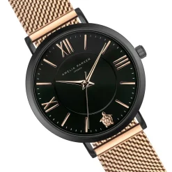 Montre Femme Petite Noir en Acier rose doré-Amelia Parker Hot