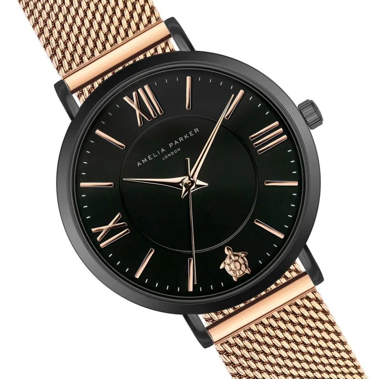 Montre Femme Petite Noir en Acier rose doré-Amelia Parker Hot