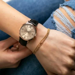 Montre Femme Petite Rose en Cuir noire-Amelia Parker Discount