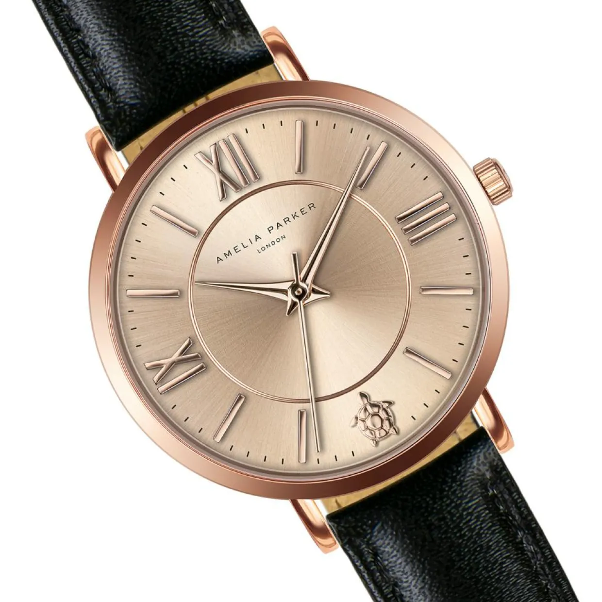 Montre Femme Petite Rose en Cuir noire-Amelia Parker Discount