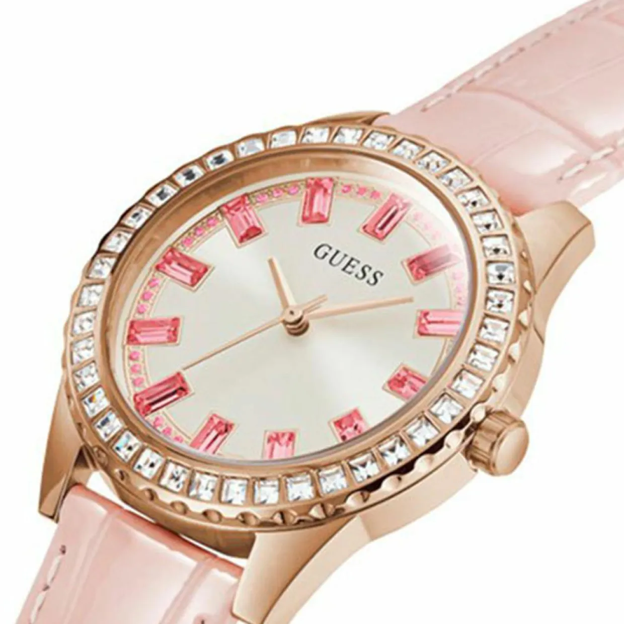 Femme Guess Montres^Montre Femme Sparkling en Cuir rose