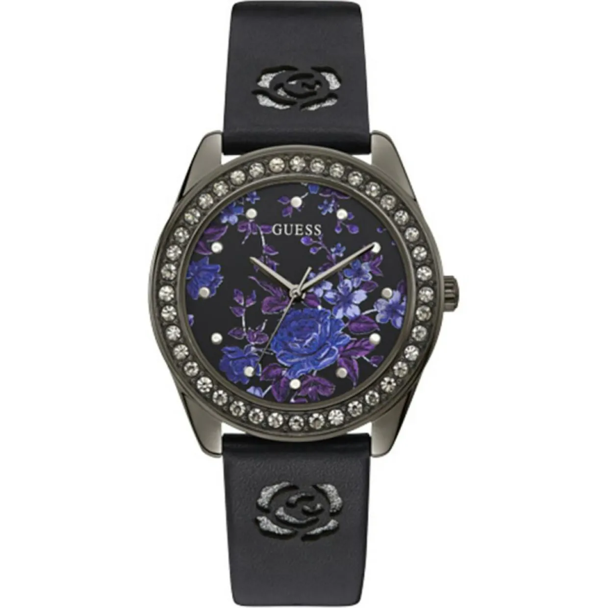 Montre Femme Violet en Cuir noire-Guess Clearance