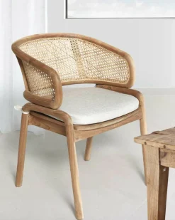 Moon - Chaise en teck massif et cannage rotin-Uniqka Outlet