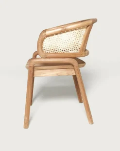 Moon - Chaise en teck massif et cannage rotin-Uniqka Outlet