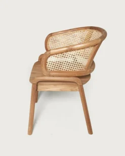 Moon - Chaise en teck massif et cannage rotin-Uniqka Outlet