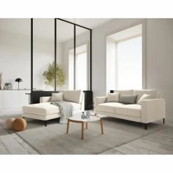 Méridienne Velours Gauche Venus beige clair - 160x104x90 cm-Mazzini Sofas Online