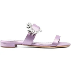 Femme Manolo Blahnik Sandales Plates^Mules en Satin Chivela lilas