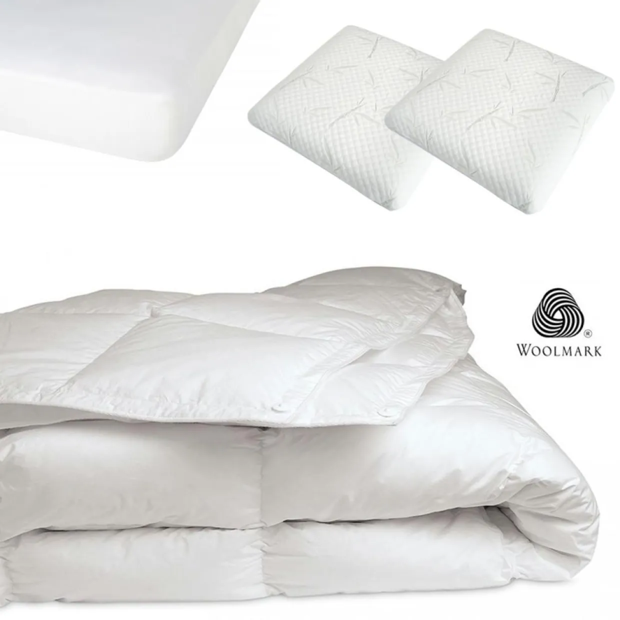 Pack 4 pièces blanc : 2 Oreillers + Protège-Matelas + Couette - 180x200 cm-Neorev Sale