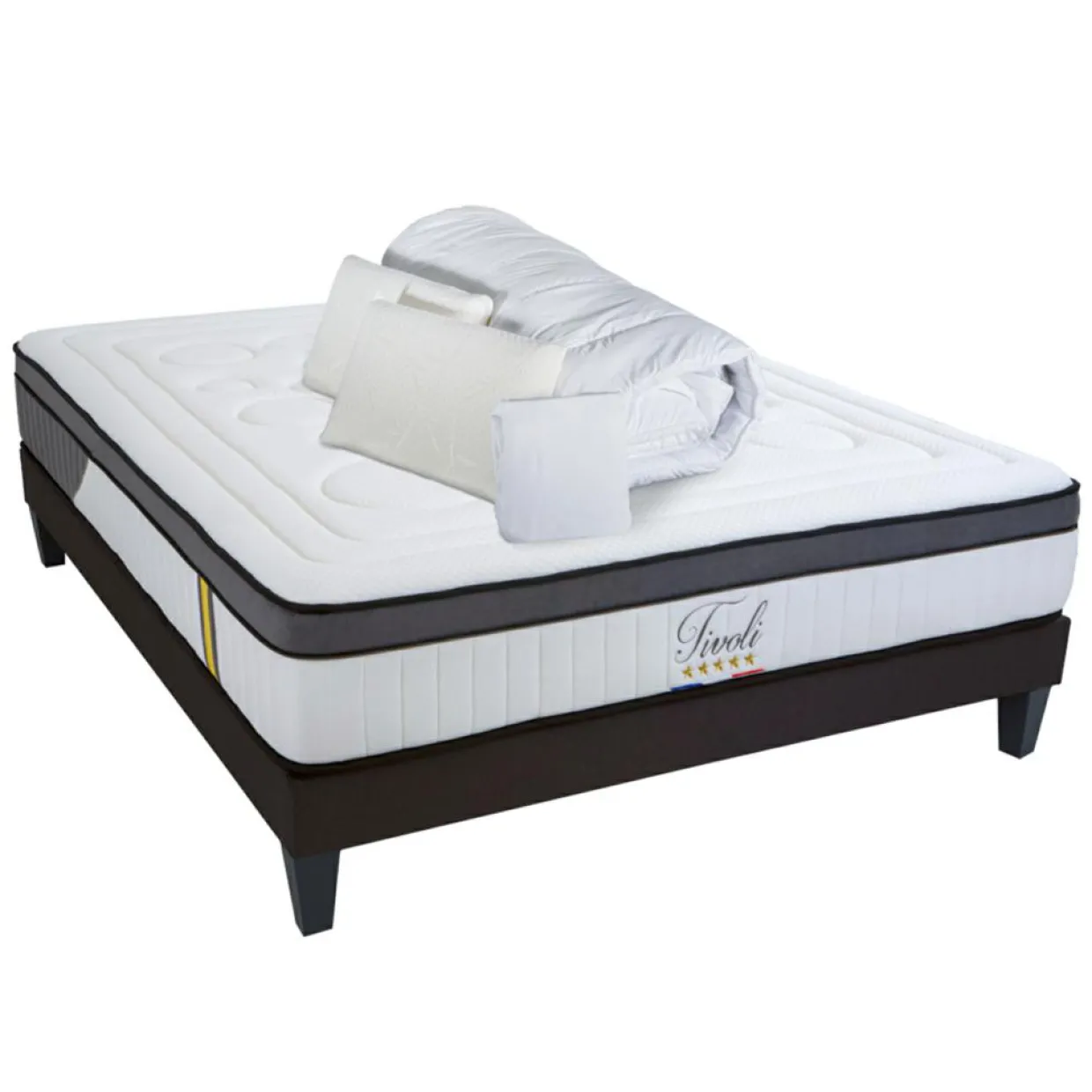 Bellecour Lits^Pack Prêt à Dormir Tivoli Matelas + Sommier + Accessoires blanc - 180x200 cm