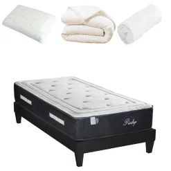 Pack prêt-à-dormir Privilège blanc/gris - 90x190 cm-Bellecour Discount