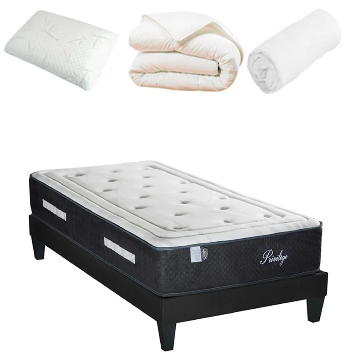 Pack prêt-à-dormir Privilège blanc/gris - 90x190 cm-Bellecour Discount