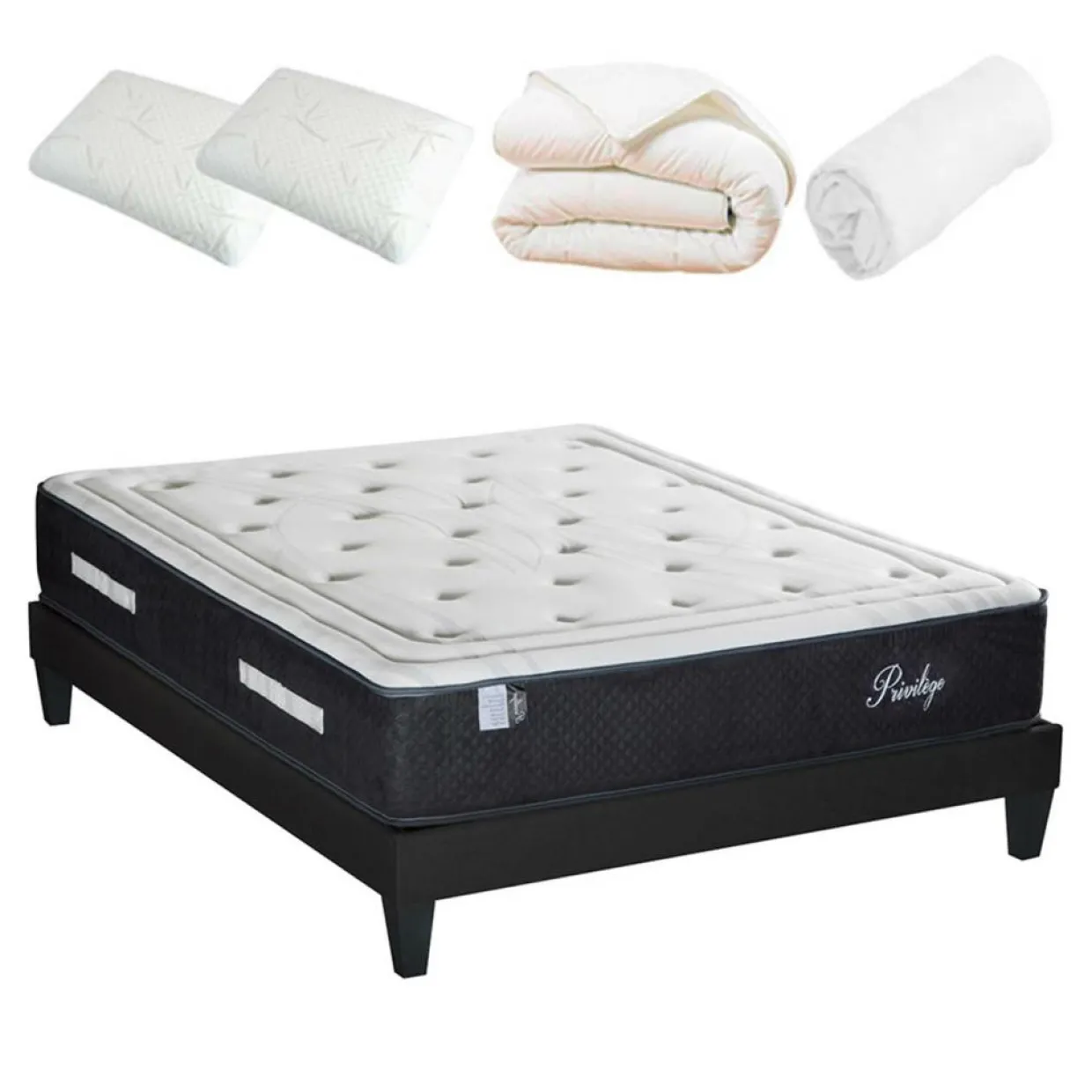 Pack prêt-à-dormir Privilège blanc/gris - 140x190 cm-Bellecour Outlet