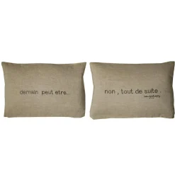Paire de coussins sérigraphiés en lin naturels 25x40cm-Bed and Philosophy Sale