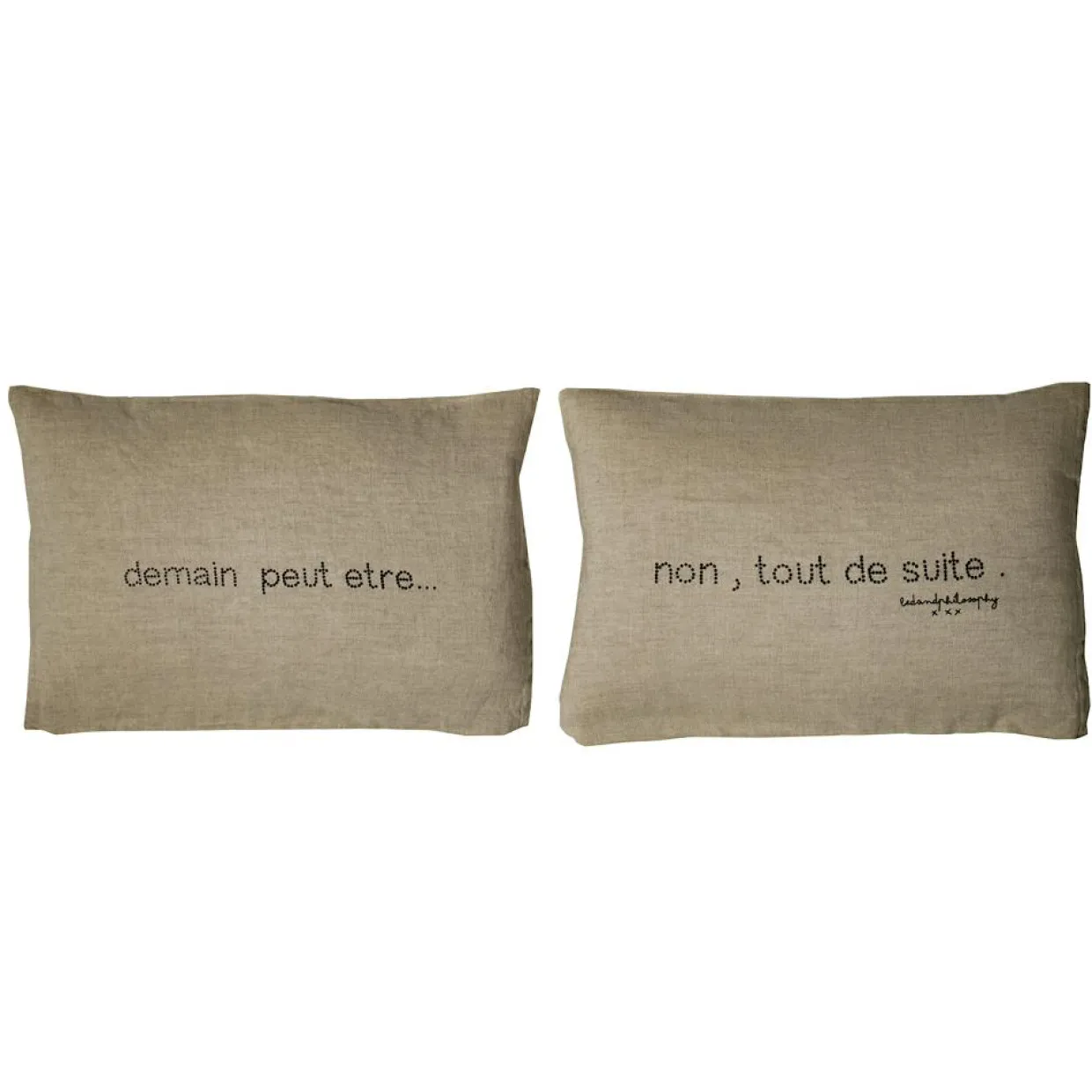 Paire de coussins sérigraphiés en lin naturels 25x40cm-Bed and Philosophy Sale