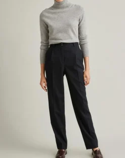 Pantalon carotte en Flanelle Laine mélangée bleu foncé-Cyrillus Discount
