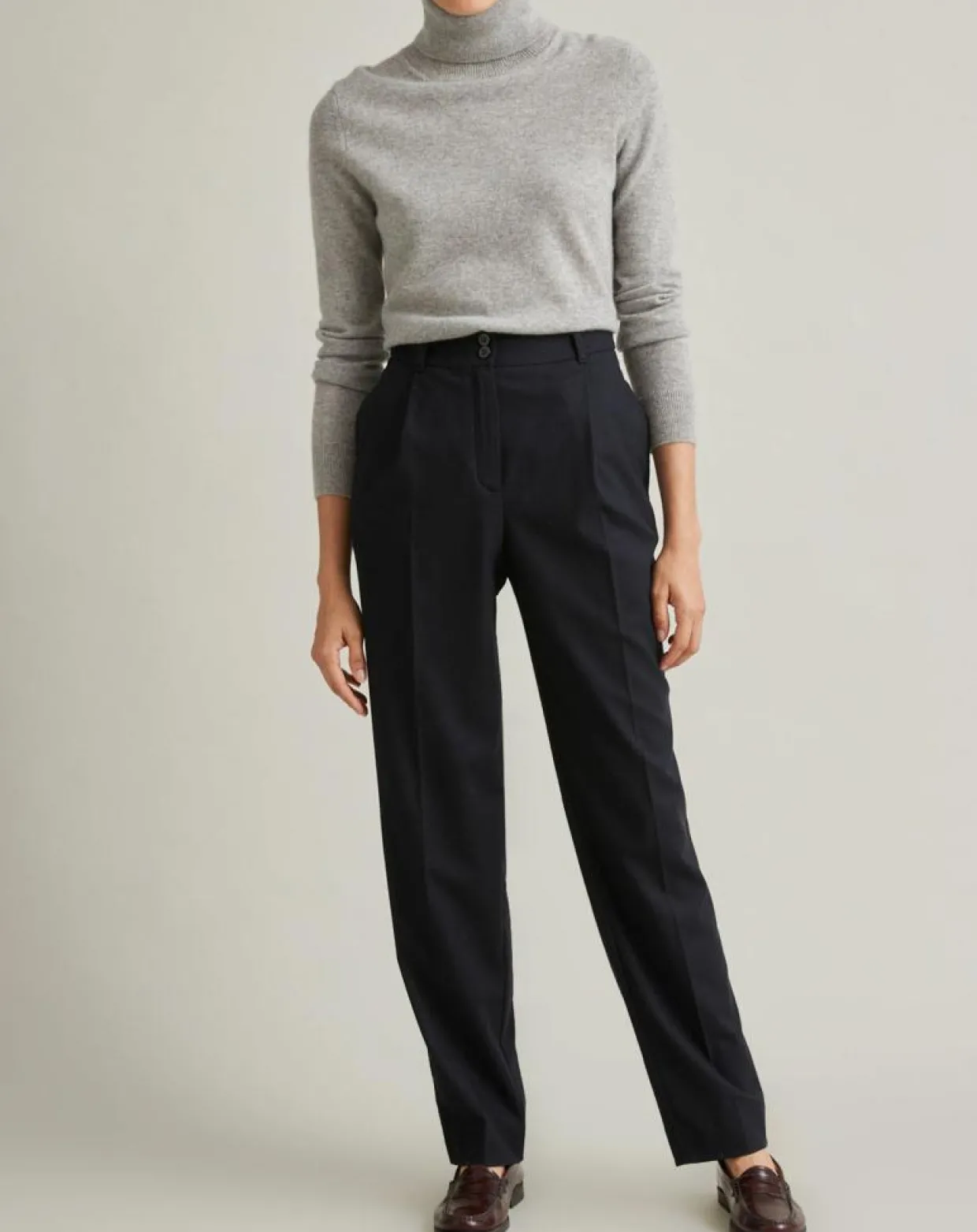 Pantalon carotte en Flanelle Laine mélangée bleu foncé-Cyrillus Discount